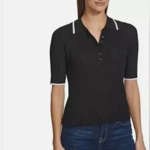 Calvin Klein Ribbed Quarter-Button Polo Shirt - Picture 1 of 3
